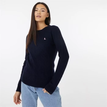 Image of Jack Wills Tinsbury Merino Wool Cable Knitted Jumper - Navy