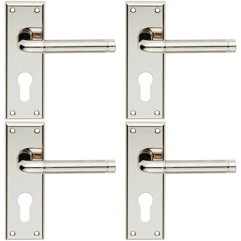 Image of Loops 4x PAIR Round Bar Lever on Euro Lock Backplate 150 x 50mm Polished Satin Nickel Metallics