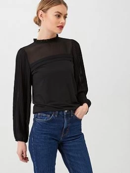 Image of Oasis Pleat Sleeve Plain Blouse - Black, Size S, Women