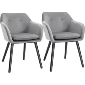 Image of Homcom - Set Of 2 Velvet Look Dining Chairs Retro Seating Wooden Legs Grey