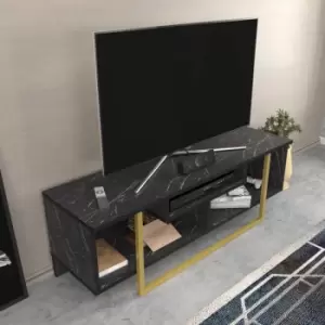 Image of Decorotika Asal 120 Cm Wide Modern TV Unit, TV Stand, TV Cabinet With Open Shelf Lowboard Up To 51 TVs Bendire Gold