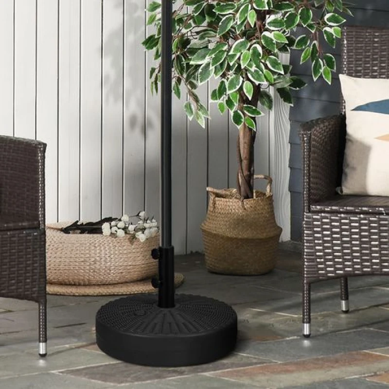 Image of Outsunny 29kg Round Parasol Base w/ Rattan Effect - Black 84D-275V00BK