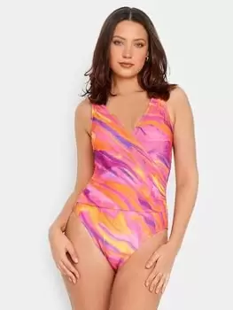 Image of Long Tall Sally Marble Print Swimsuit, Pink, Size 8, Women
