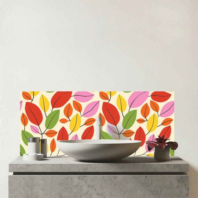 Image of Warren Reed - Designer Autumn Leaves Glass Bathroom Splashback in Red Red Unisex