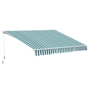 Image of Outsunny Manual Retractable Awning, size (3m x 2.5m)-Green/White Stripes