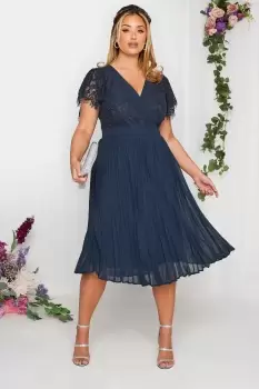 Image of Lace Wrap Pleated Midi Dress