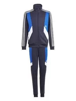 Image of Boys, adidas Junior Colourblock 3 Stripe Tracksuit, Navy/Blue, Size 7-8 Years