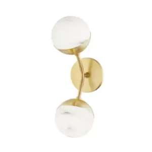 Image of Saratoga 2 Light Wall Sconce Brass, Spanish Alabaster, 2700K