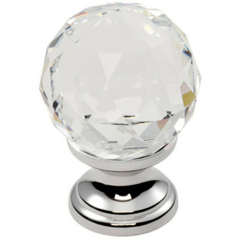 Image of Loops Faceted Crystal Cupboard Door Knob 35mm Dia Polished Chrome Cabinet Handle Multi unisex