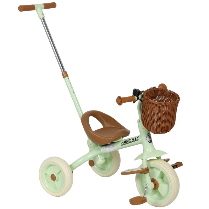 Image of AIYAPLAY AIYAPLAY Toddler Trike with Adjustable Parent Handle Basket for Kids - Green