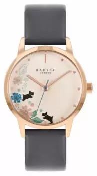 Image of Radley RY21262A Womens Grey Leather Strap Cream Floral Watch