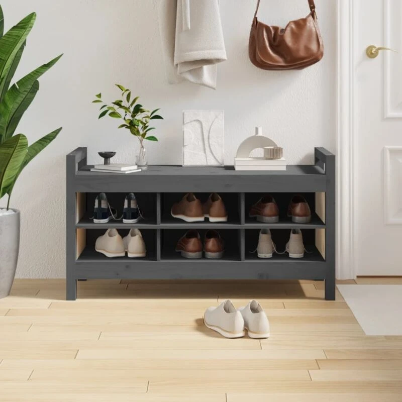 Image of Vidaxl Hall Bench Grey 110X40X60 Cm Solid Wood Pine, Grey 821791