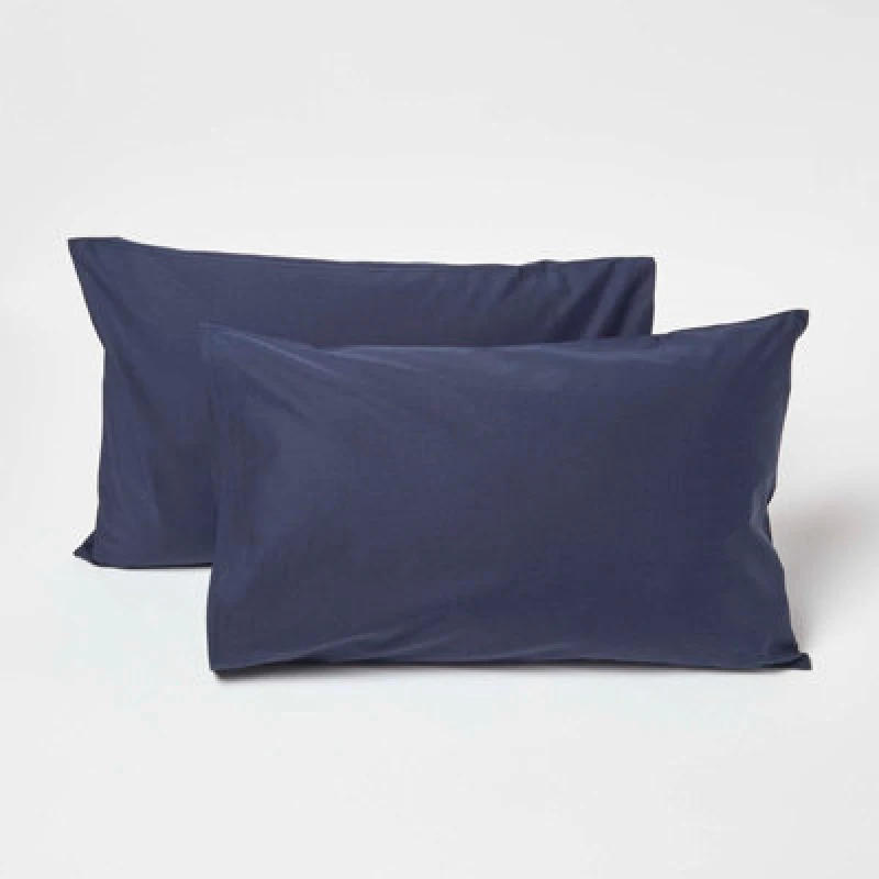 Image of Homescapes Cotton Kids Pillowcases 40 x 60cm 200 Thread Count, 2 Pack Navy