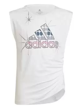 Image of adidas Junior Girls Dance Tank Top - White, Size 9-10 Years, Women