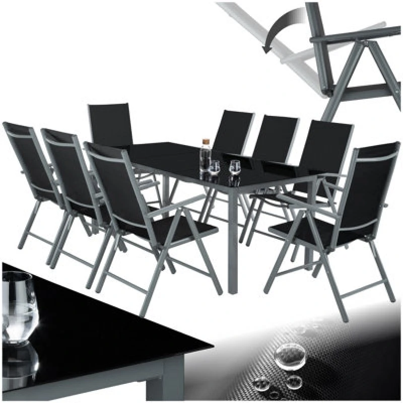 Image of Tectake Garden Table And Chairs Pompeii - For 8 People, Aluminium Frame, Adjustable Backrests - Anthracite - 1