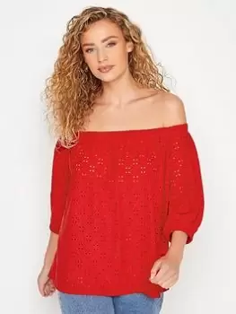 Image of Long Tall Sally Red Broiderie Bardot Top, Pink, Size 10, Women