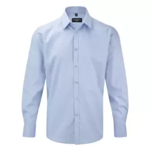 Image of Russell Mens Herringbone Long Sleeve Work Shirt (15.5) (Light Blue)