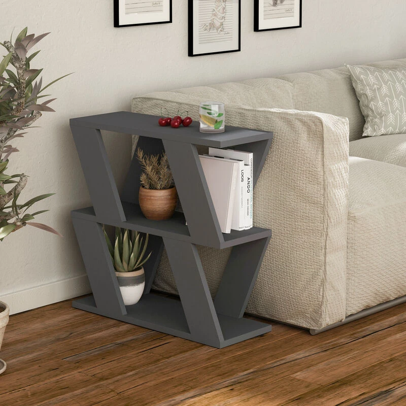 Image of DECORTIE Decortie Lazena Modern Side End Coffee Table Anthracite Grey Multipurpose H 55.4cm 3 Tier M.SH.14114.3