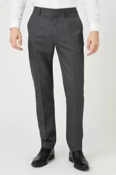 Image of Slim Fit Charcoal Herringbone Suit Trousers