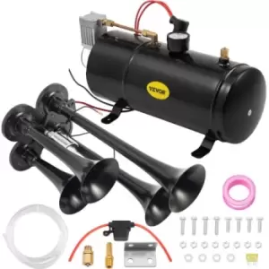Image of New Quad 4 Train Air Horn Kit Semi Truck Boat w/ 150 PSI Compressor 12V 3 Liters