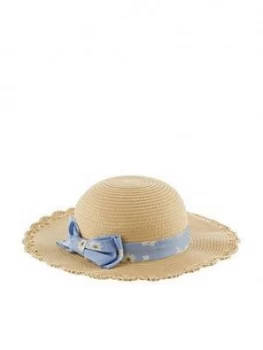 Image of Monsoon Baby Girls Bella Daisy Floppy Hat - Natural