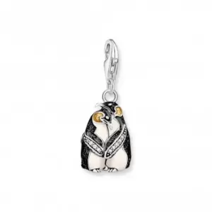 Image of Sterling Silver Enamel Zirconia Penguins Charm 1909-691-7