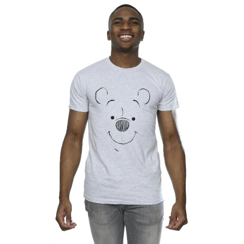 Image of Disney Men Winnie The Pooh Winnie The Pooh Face T-Shirt in Grey Size: Small Grey S Male 5059934137059