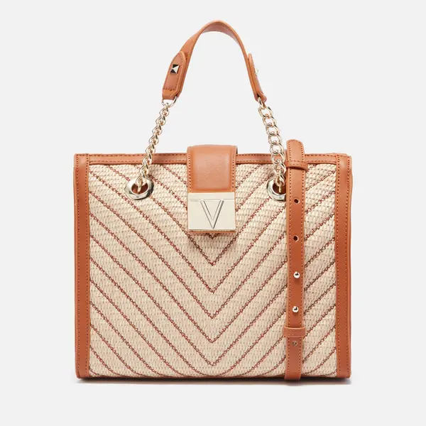 Image of Valentino Tribeca Rattan and Faux Leather Shopping Bag Cream female VBS7NR03F29
