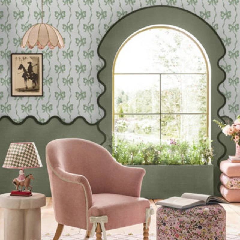 Image of Cath Kidston Ribbon Bow Sage Wallpaper
