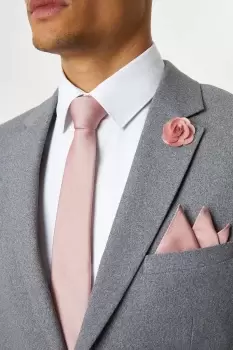Image of Pink Wedding Tie Set With Lapel Pin