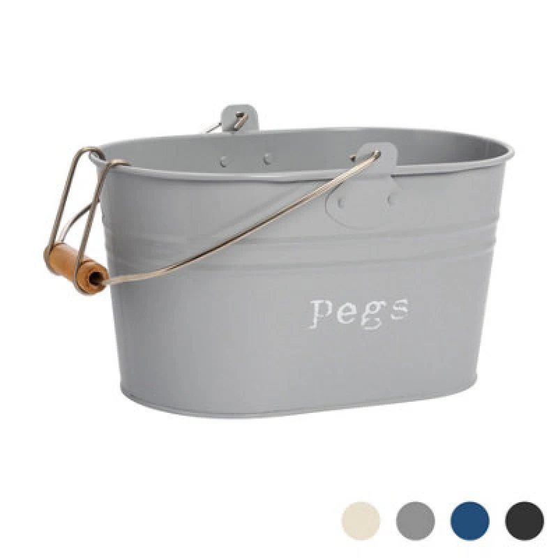 Image of Harbour Housewares Clothes Peg Bucket - Grey - Vintage Metal Home Kitchen Canister Tin Box Utility Laundry Storage