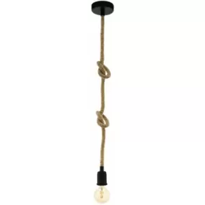 Image of Hanging Ceiling Pendant Light Black & Rope 1x E27 Rustic Hallway Feature Lamp
