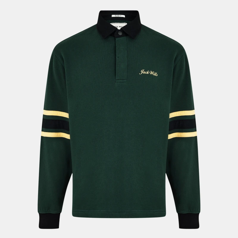 Image of Jack Wills Stripe Rugby Sweatshirt - Green Green XS