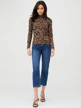 Image of Whistles High Neck Animal Jacquard Top - Leopard Print