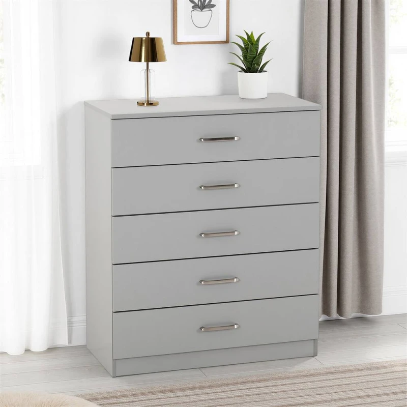 Image of Seconique Dakota 5 Drawer Chest - Light Grey 100-102-214