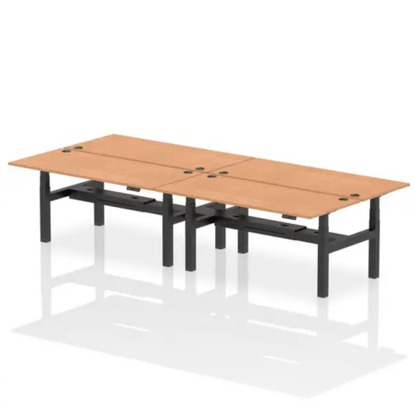 Image of Air Air Back-to-Back 1800 x 800mm Height Adjustable 4 Person Bench Desk Oak Top with Cable Ports Black Frame HASCP4P18800OAKB