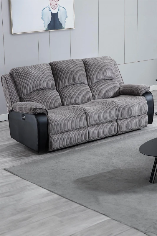 Image of More4Homes Postana 3 Seater Electric High Back Jumbo Cord Fabric Recliner Sofa Grey