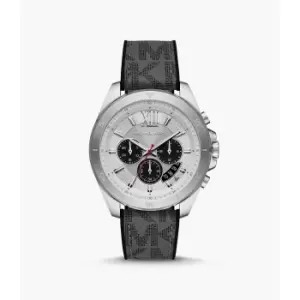 Image of Michael Kors Mens Brecken Chronograph Black Silicone With Gray Pvc Inlay Watch - Black / Gray