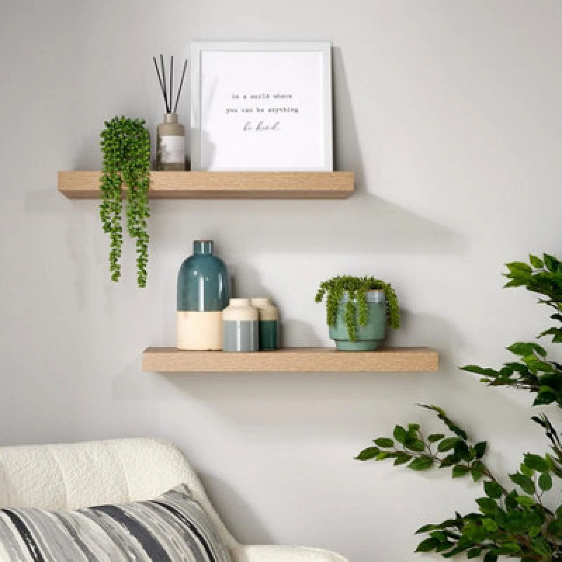 Image of Home Source Cloud Pair Of 60Cm Floating Wall Shelves Sonoma Oak Finish