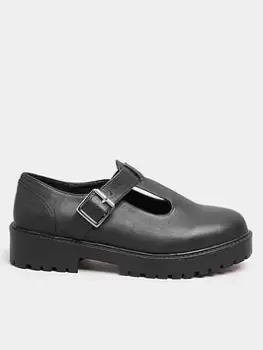 Image of Yours Extra Wide Fit Chunky T-Bar PU Loafers - Black, Size 6Eee, Women
