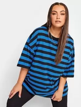 Image of Yours Boxy Tee Blue/black Stripe, Blue, Size 20, Women