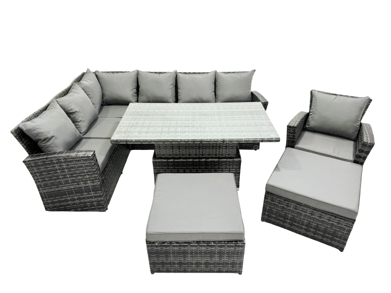 Image of Fimous Poly Rattan Outdoor Patio Corner Sofa Set with 2 Big Stool, Chair in Dark Grey Dark Grey Unisex