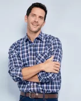 Image of Cotton Traders Mens Long Sleeve Twill Check Shirt in Blue