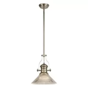 Image of Luminosa Lighting - Telescopic Dome Ceiling Pendant E27 With 30cm Cone Glass Shade, Polished Nickel, Clear