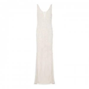 Image of Adrianna Papell Beaded Plunge Gown - IVORY/PEARL