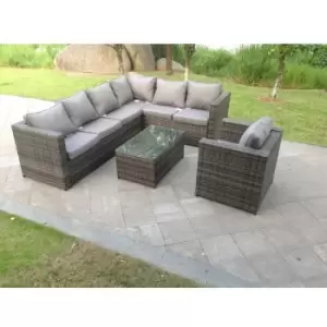 Image of Fimous 6 Seater Outdoor Dark Grey Rattan Lounge Complete Sofa Set with Oblong Coffee Table and Armchair