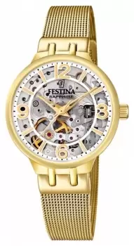 Image of Festina F20580/1 Ladies Gold-Toned Skeleton Auto W/ Watch
