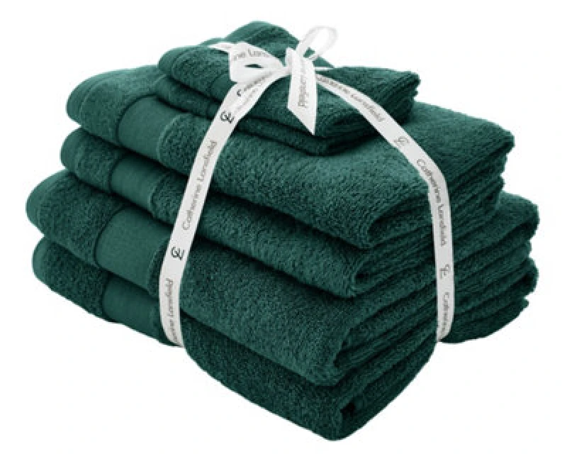 Image of Catherine Lansfield Catherine Lansfield 'Anti Bacterial' Cotton Towels in Dark Green Dark Green One Size Unisex 5057681101316