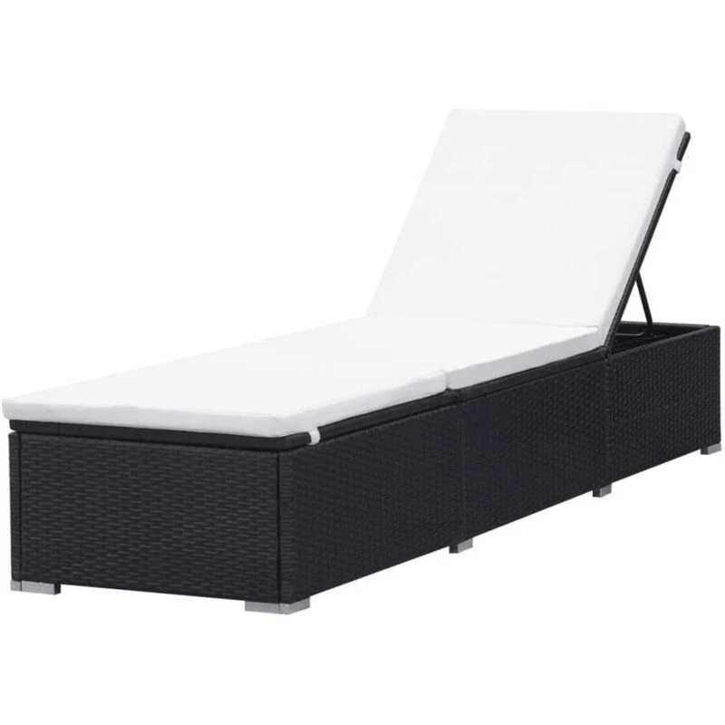 Image of VIDAXL Vidaxl - Sun Lounger with Cream White Cushion Poly Rattan Black 8720286663554