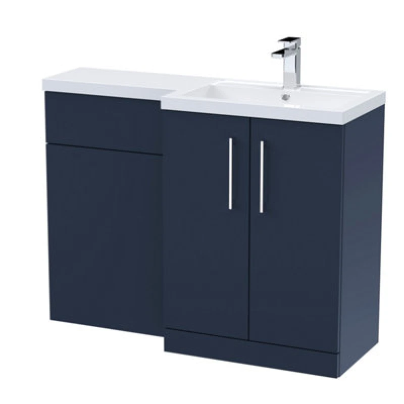 Image of Nuie 1100mm Right Hand Combination, Polymarble Basin Pre-Drilled With 1 Tap Hole, Bathroom Storage Unit In Midnight Blue